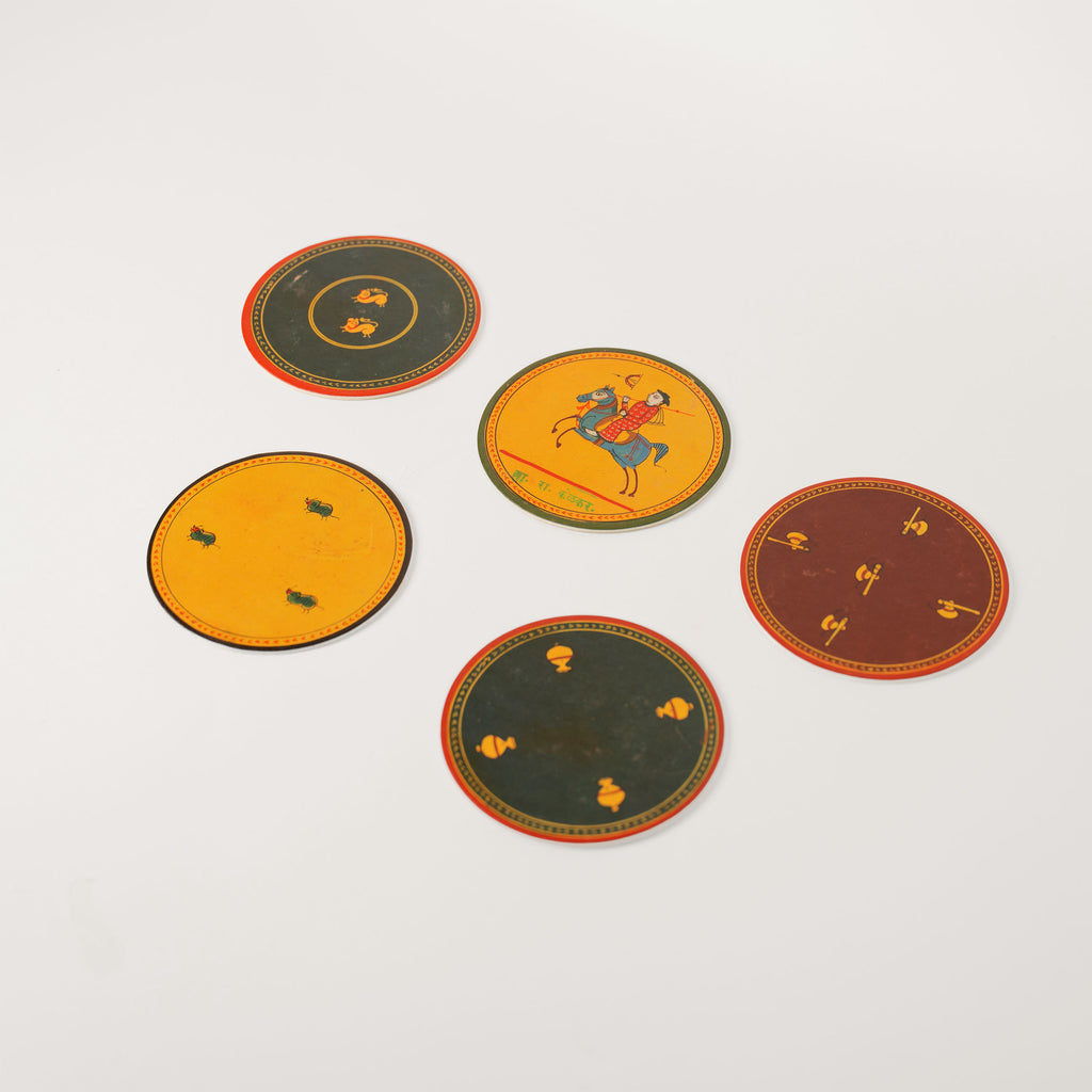 Set of 5 Paper Coasters (Dashavatara Ganlita 1-5 Playing Cards Collection)